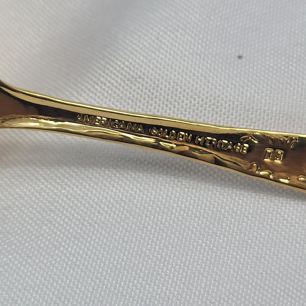 Americana Golden Heritage Pie Server Slotted Spoon Ladle Golden Scroll Design IS